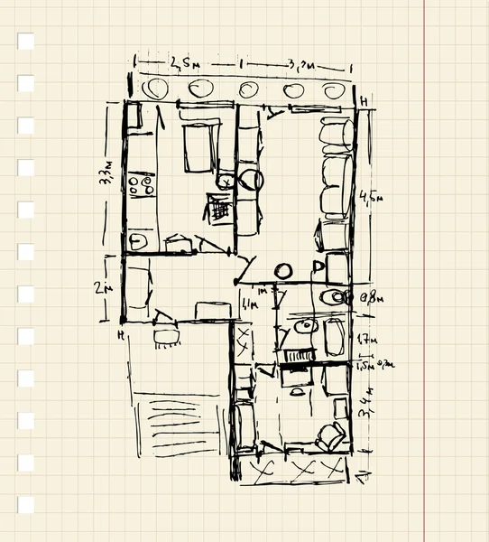 重建的公寓，草绘 — 图库矢量图片