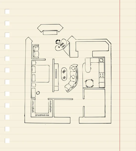 Réaménagement Appartement Croquis — Image vectorielle