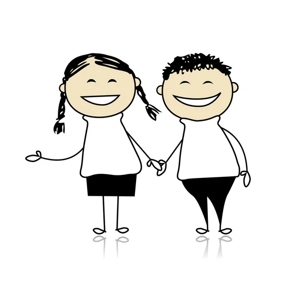 Roliga par skratta - pojke och flicka tillsammans, illustration för din design — Stock vektor