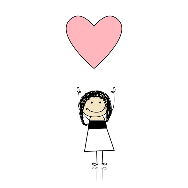 Saint Valentine dag - söt flicka som håller hjärtat — Stock vektor