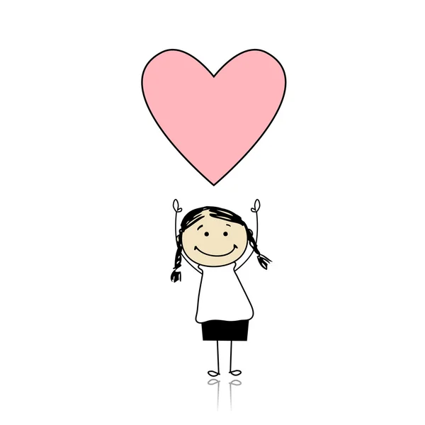 Ημέρα του Αγίου Βαλεντίνου - χαριτωμένο κορίτσι που κρατά την καρδιά — Διανυσματικό Αρχείο