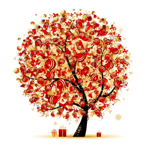 Árvore de Natal dourada para o seu design — Vetor de Stock