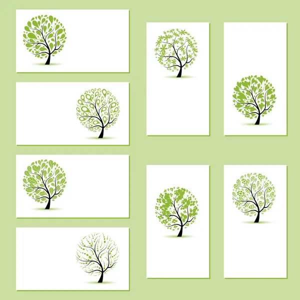Sada vizitek, květinové stromy pro váš design — Stockový vektor