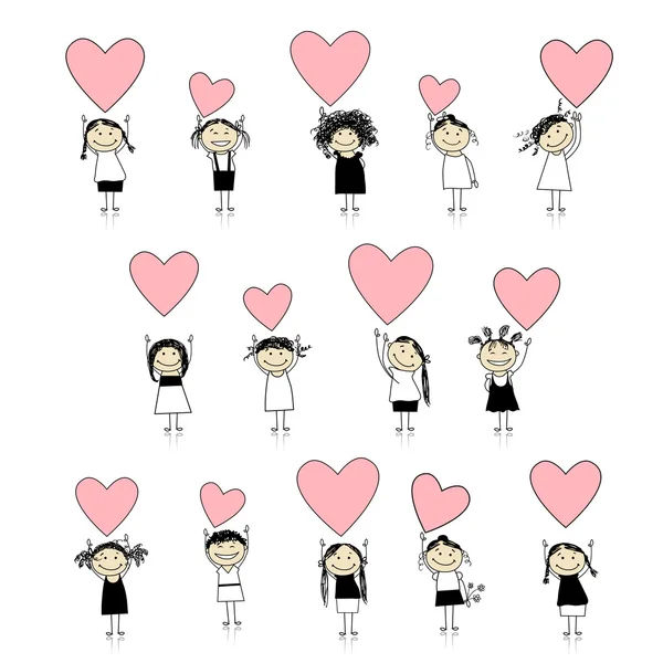 Χαριτωμένα Κορίτσια Καρδιές Αγίου Βαλεντίνου Για Σχεδιασμό Σας — Διανυσματικό Αρχείο
