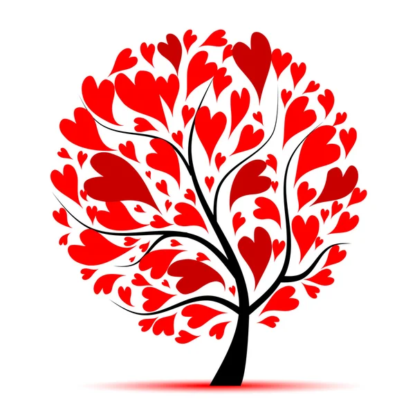 Valentine Träd Kärlek Blad Från Hjärtan — Stock vektor