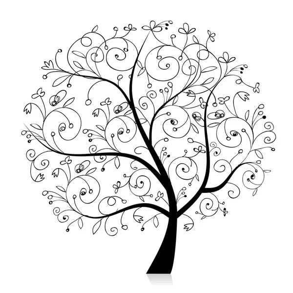 美しい芸術の木 あなたのデザインのための黒いシルエット — ストックベクタ