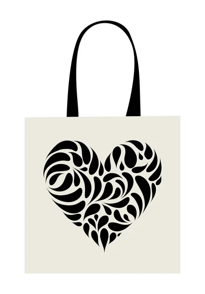Design de saco de compras, ornamento em forma de coração — Vetor de Stock