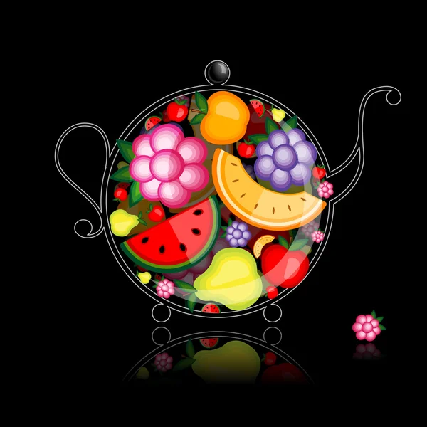 Boisson Aux Fruits Théière Sur Noir Pour Votre Design — Image vectorielle