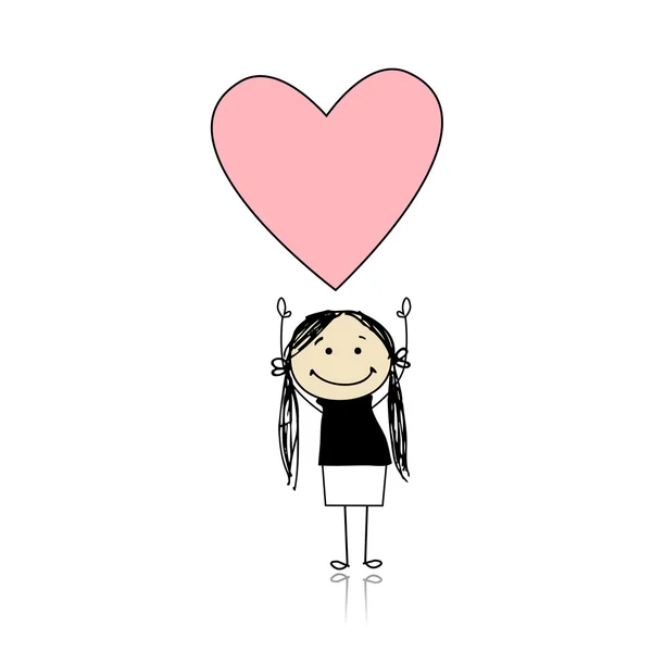 Saint Valentine Day Cute Girl Holding Heart — Stock Vector