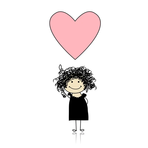 Saint Valentine Day Cute Girl Holding Heart — Stock Vector