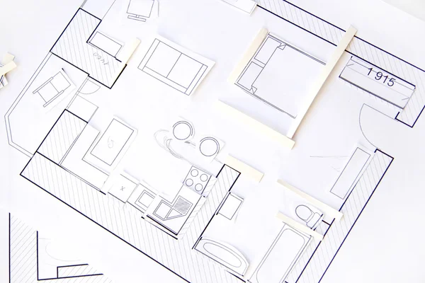 Interieur design appartementen - bovenaanzicht. papieren model — Stockfoto