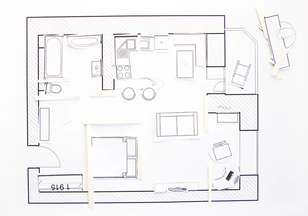 室内设计的公寓 顶视图 纸模型 — 图库照片