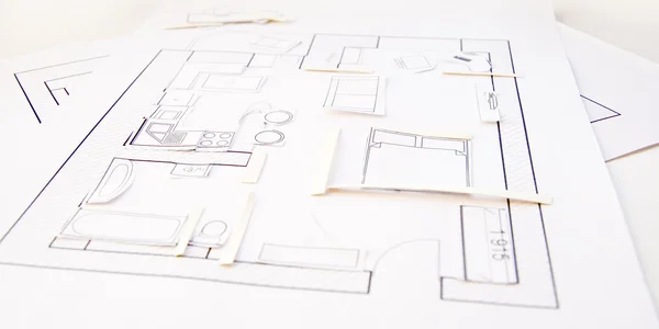 Design interiéru bytů - pohled shora. Papírový model — Stock fotografie