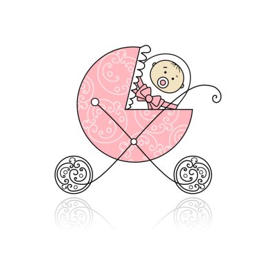 Newborn in baby's buggy for your design clipart