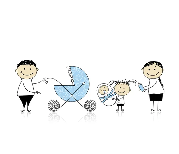 Föräldrar Med Barn Barnet Barnvagnen — Stock vektor