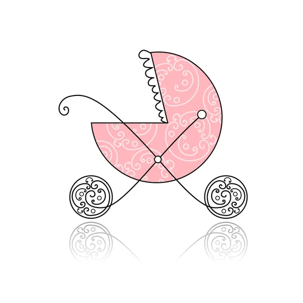 Baby buggy pink for your design — Stock Vector
