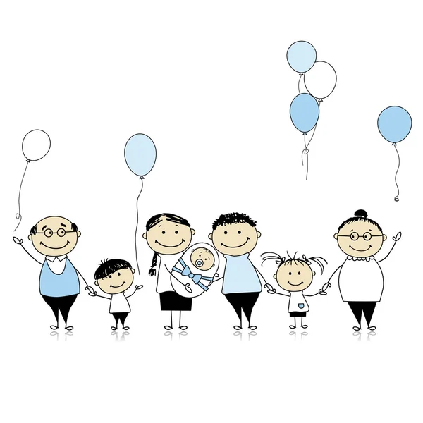 Alles Gute Zum Geburtstag Große Familie Mit Kindern Neugeborenes — Stockvektor