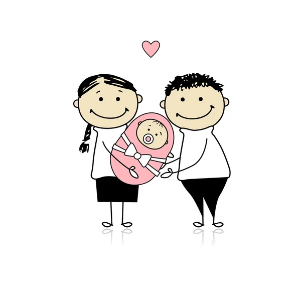 Yeni Doğan Bebek Ile Mutlu Aileler — Stok Vektör