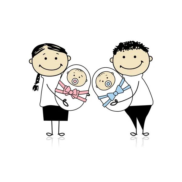 Szczęśliwych rodziców z noworodka bliźniaczki — Wektor stockowy