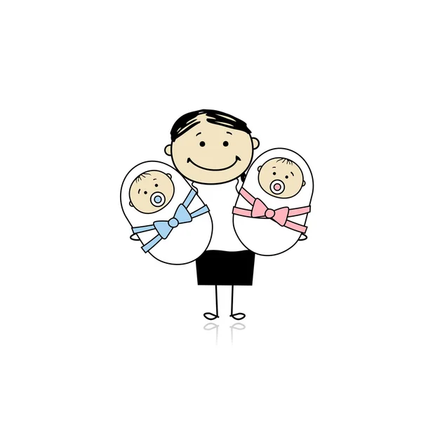 Madre Feliz Con Gemelos Recién Nacidos — Vector de stock