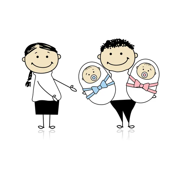 Szczęśliwych rodziców z noworodka bliźniaczki — Wektor stockowy