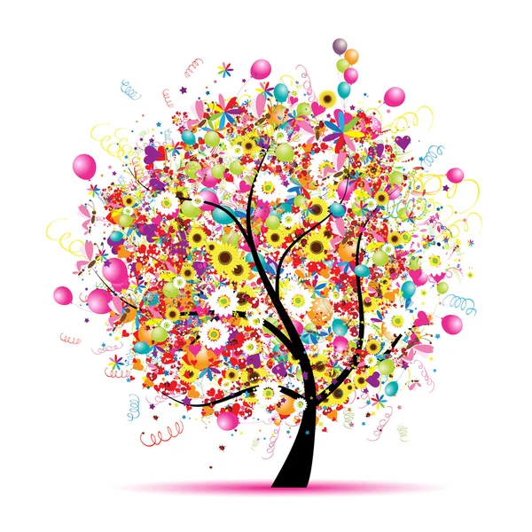 Mutlu tatil, balonlu komik ağaç — Stok Vektör