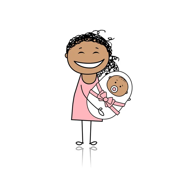 Happy mother smiling with newborn baby — Stock Vector