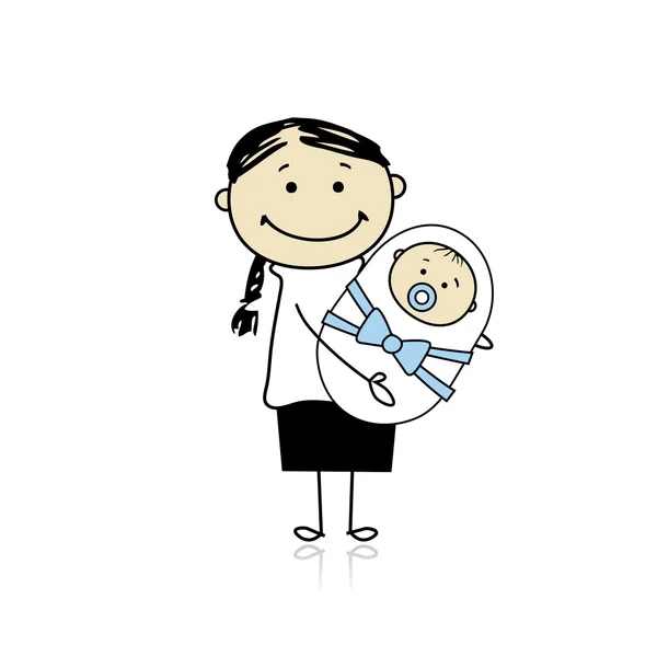 快乐妈妈微笑着与初生婴儿 — 图库矢量图片