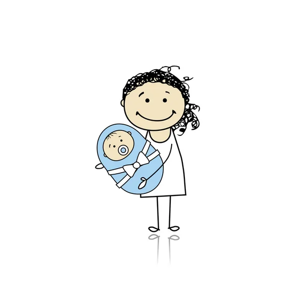 Madre feliz sonriendo con el bebé recién nacido — Archivo Imágenes Vectoriales
