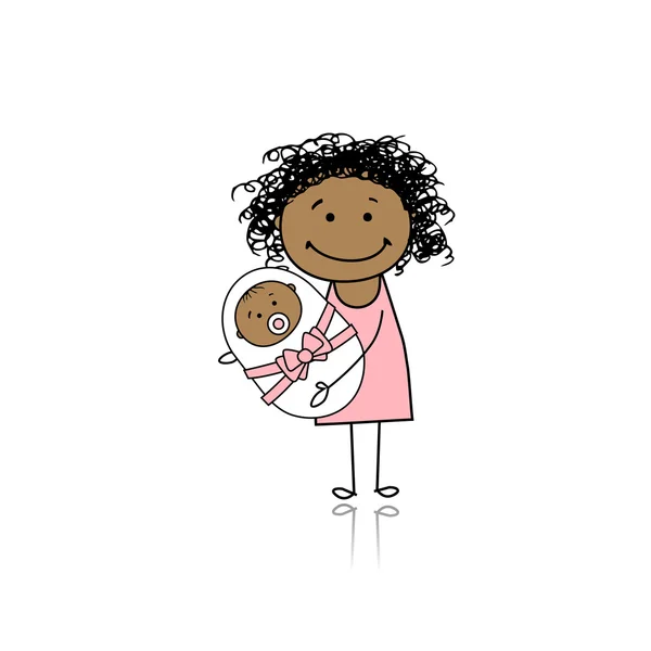 Madre Feliz Sonriendo Con Bebé Recién Nacido — Vector de stock