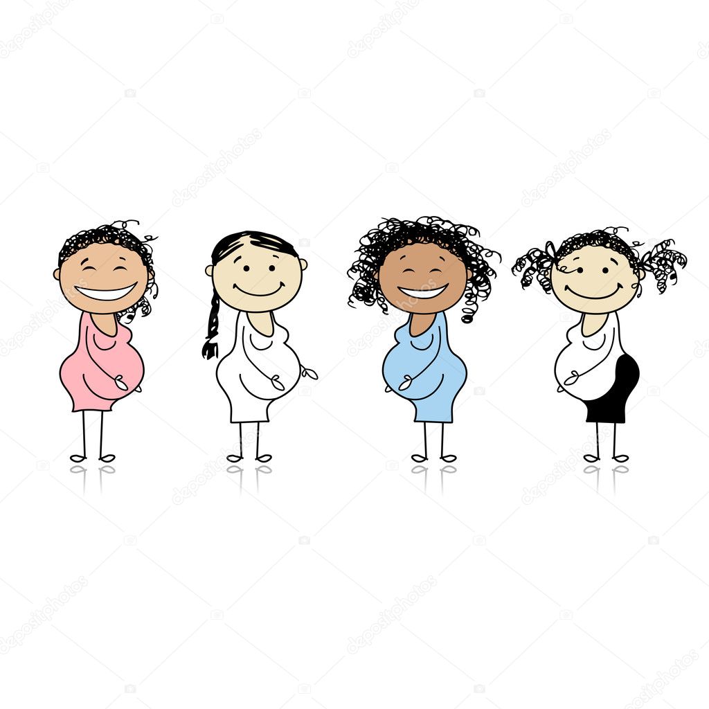 Happy pregnant women waiting for babies