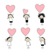 Roztomilé dívky s valentýnskými srdci pro váš design