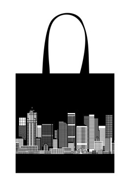 Cityscape, shopping bag design, urban art clipart