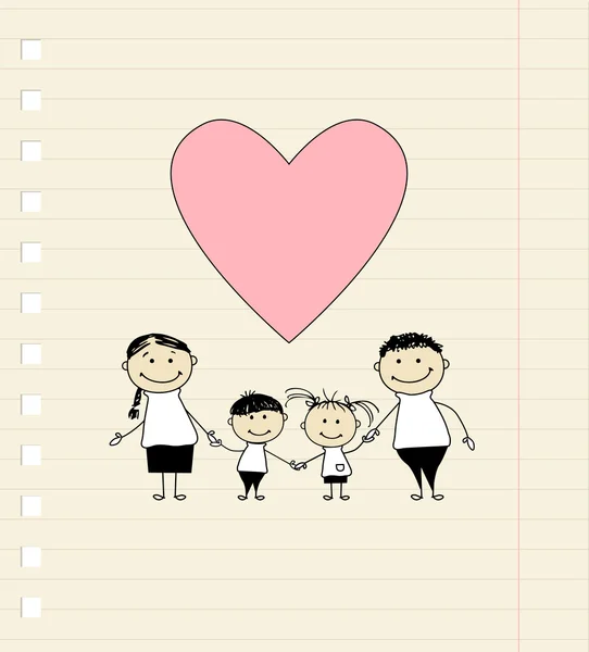 Rodzina Szczęśliwy Miłości Rysunek Szkic — Wektor stockowy