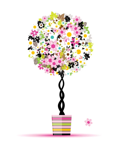 Summer floral tree in pot for your design — Stock Vector
