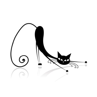 Graceful black cat silhouette for your design clipart