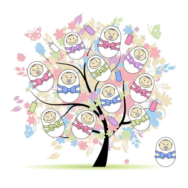 Árvore floral com recém-nascidos para seu projeto — Vetor de Stock