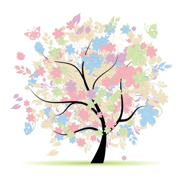 Arbre floral aux couleurs pastel pour votre design, printemps — Image vectorielle