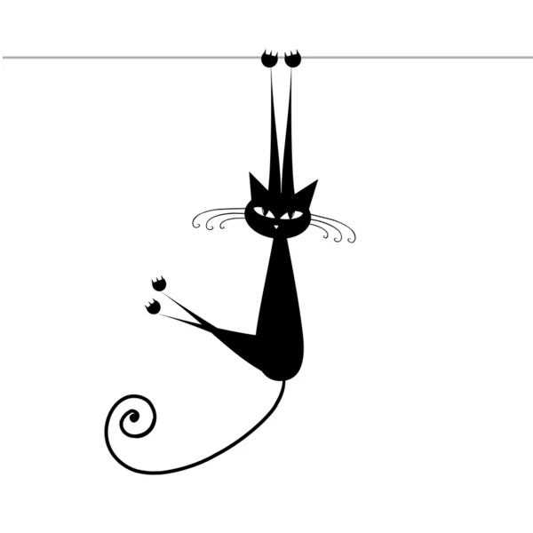 Sylwetka śmieszne kot czarny do projektowania — Wektor stockowy