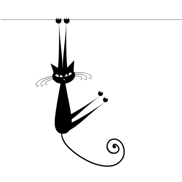 あなたのデザインのための黒の面白い猫シルエット — ストックベクタ