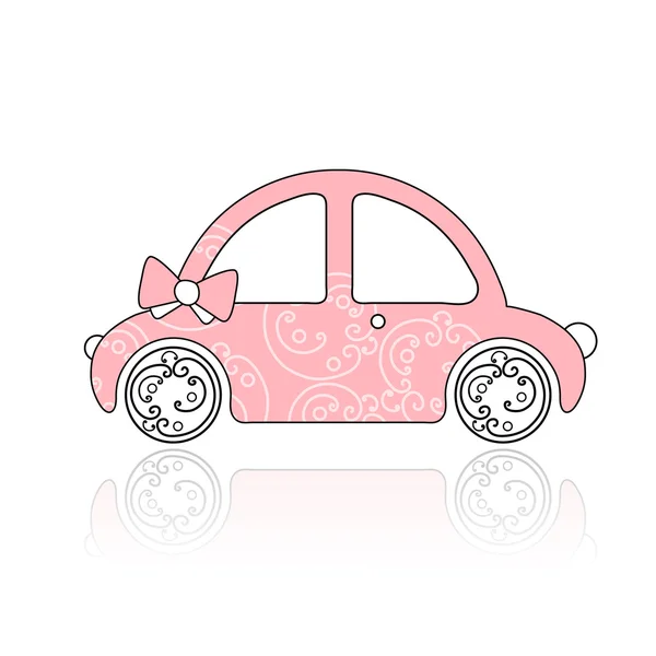 Roze vrouwelijke auto met florale sieraad voor uw ontwerp — Stockvector