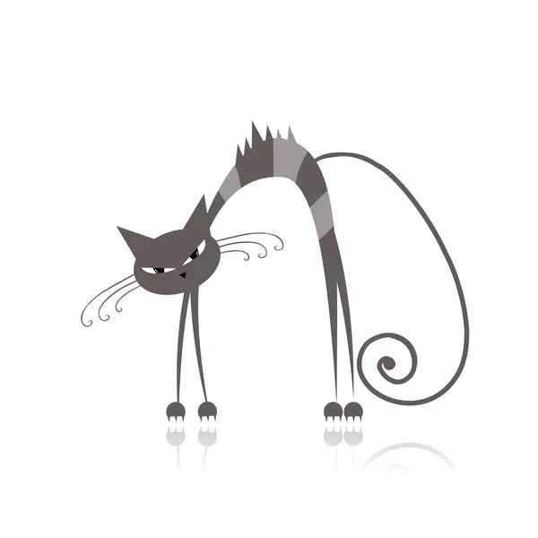 Kızgın gri çizgili kedi senin tasarımın için. — Stok Vektör