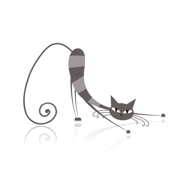 优雅的灰色条纹猫适合你的设计 — 图库矢量图片