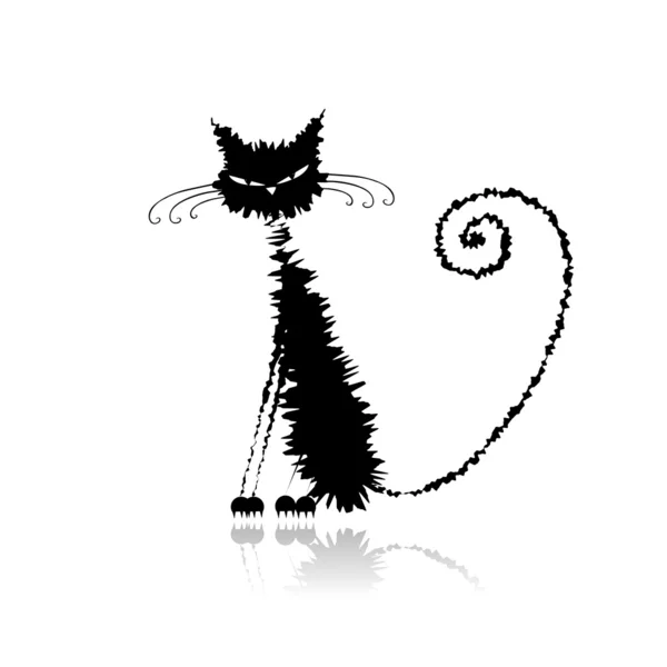 Αστεία μαύρη υγρή γάτα για το σχεδιασμό σας — Διανυσματικό Αρχείο