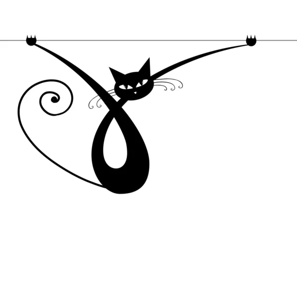 Graceful black cat silhouette for your design — Stock Vector