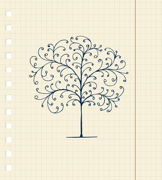 Esboço da árvore na folha do caderno para seu projeto — Vetor de Stock