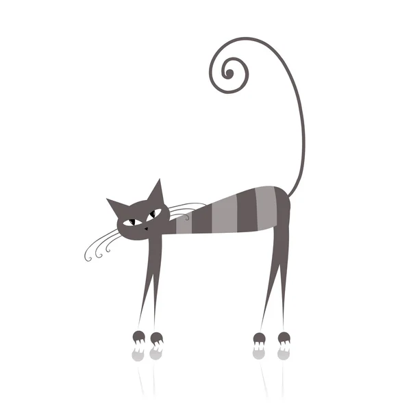 Tasarımın için komik gri çizgili kedi — Stok Vektör