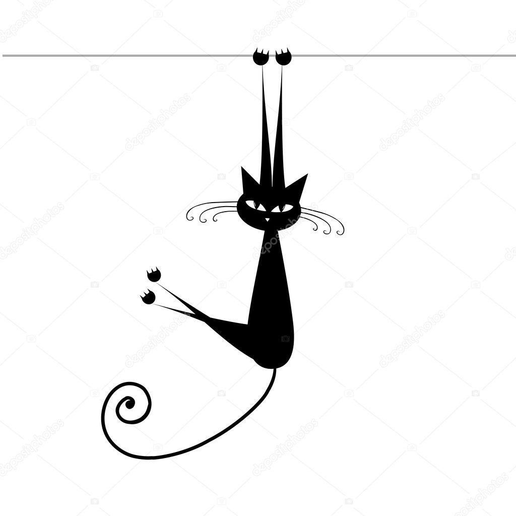 Funny cat silhouette black for your design