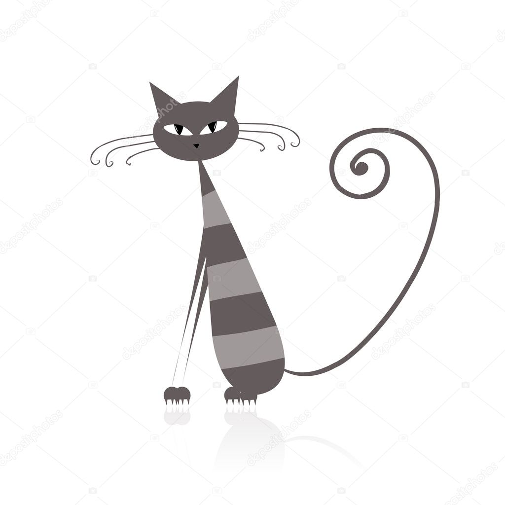 Funny grey striped cat for your design