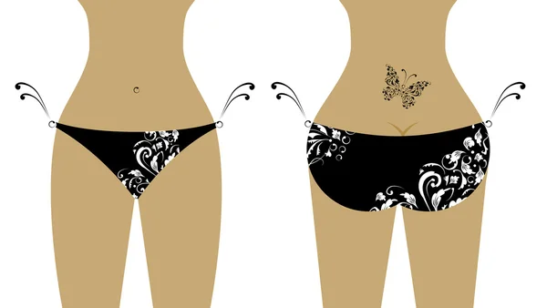 あなたのデザインの女性ビキニ底と蝶のタトゥー — ストックベクタ